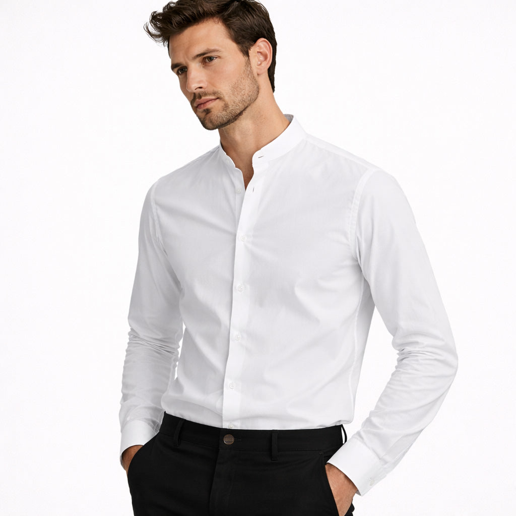 Camisa Cuello MAO Ajustada Manga Larga Elastizada