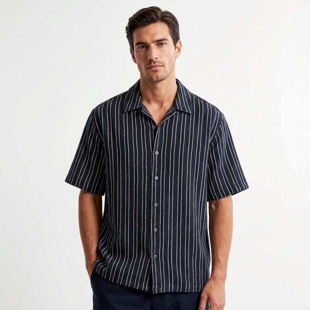 Camisa "MILO" Crochet Liso Azul Oscuro